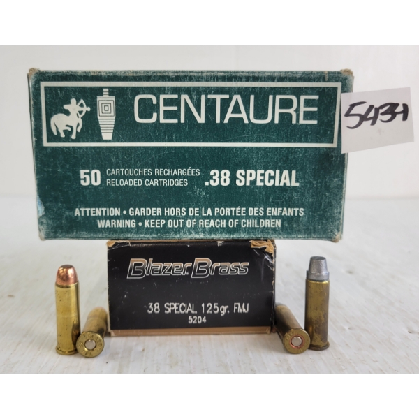 AMMO: 100X BLAZER BRASS & CENTAURE .38SPL - 125GR