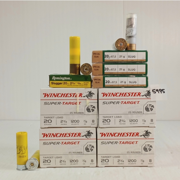AMMO: 118X REMINGTOM & WINCHESTER 20GA - 2 3/4IN - #8 & SLUG