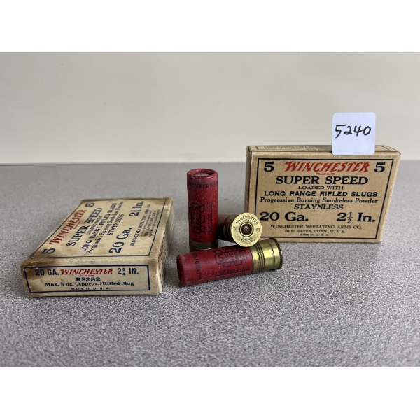 COLLECTABLE AMMO: 10X WINCHESTER SUPER SPEED 20 GA 2-3/4&2-1/2IN -5/8 OZ RIFLED SLUG