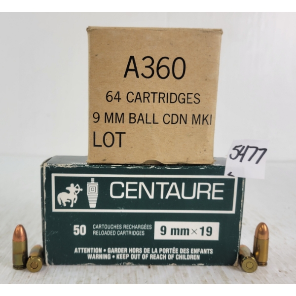 AMMO: 114X MILITARY & CENTAURE 9MM BALL & 9MMX19 - 124GR
