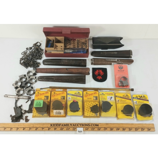 JOB LOT - RUGER 1IN SCOPE RINGS, SCOPE COVERS, FORENDS, H&R PARTS, ETC