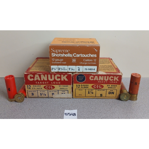 AMMO: 68X CANUCK & SUPREME 12GA - 2 3/4IN - #4, 5 & 9 SHOT 