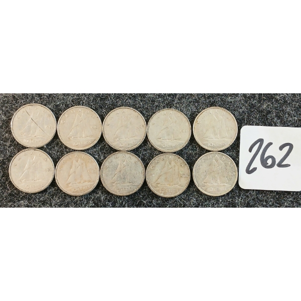 LOT OF 10 - 1968 CDN 10 CENT COINS