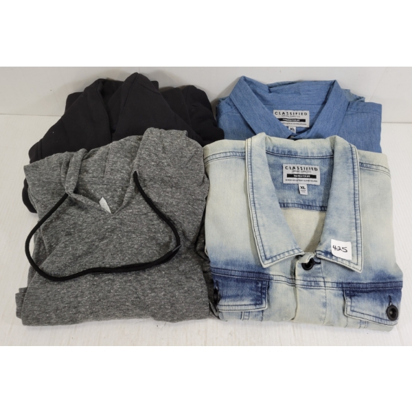LOT OF 4 - MEN'S BUTTON-UP SHIRT, DENIM VEST & HOODIES - MFG CLASSIFIED, FATHOM & ALL-DAY