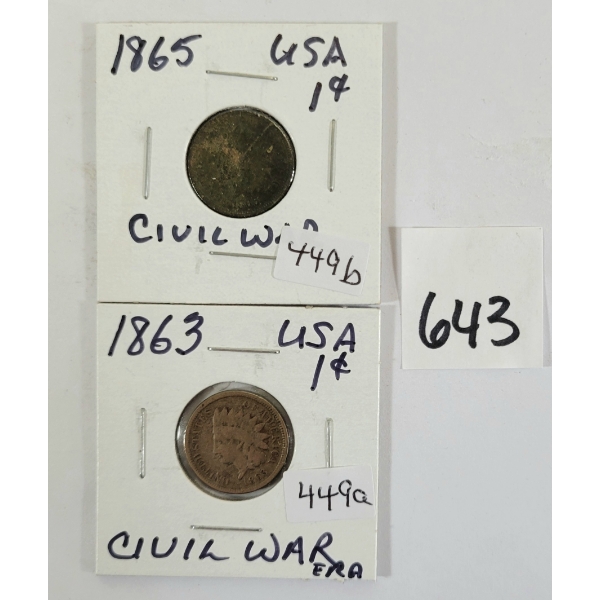 LOT OF 2 - 1863 & 1865 U.S. CIVIL WAR CENTS