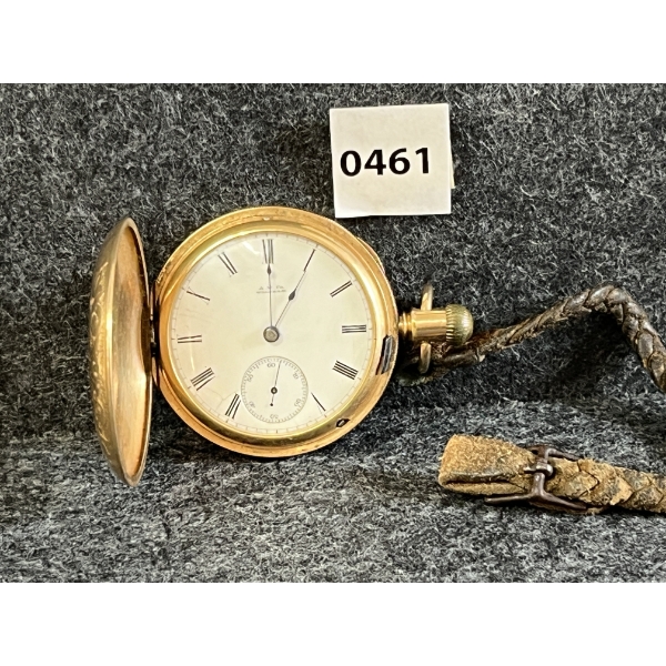 W.M. ELLERY MODEL 1877 POCKET WATCH MFG 1880 W/ LEATHER STRAP