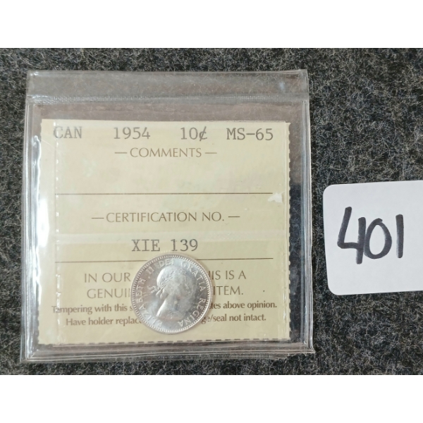 1954 CDN 10 CENT COIN - ICCS GRADED