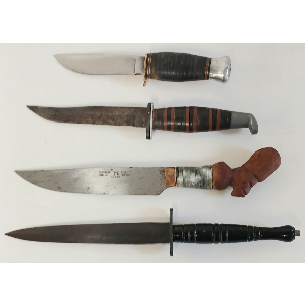 LOT OF 4 - OKAPI GERMAN KNIFE, JAPANESE MFG DAGGER & KNIVES W/ SHEATHS