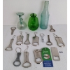 Image 2 : JOB LOT - BLUE & GREEN GLASS BOTTLES & BOTTLE OPENERS - INCL COCA-COLA & STEAM WHISTLE