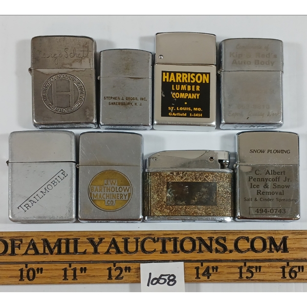 LOT OF 8 - SILVER TONE LIGHTERS - INCL K-LITE, IDEALINE, STORM KING, ZIPPO, ETC