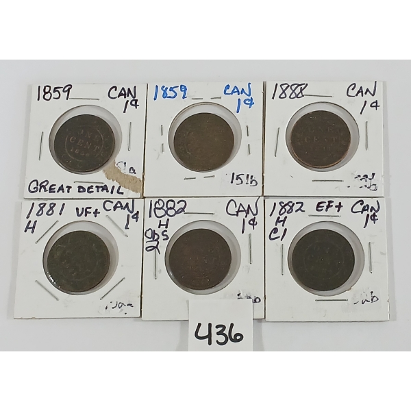 LOT OF 6 - CDN LARGE PENNIES - 1859, 1881 & 1882