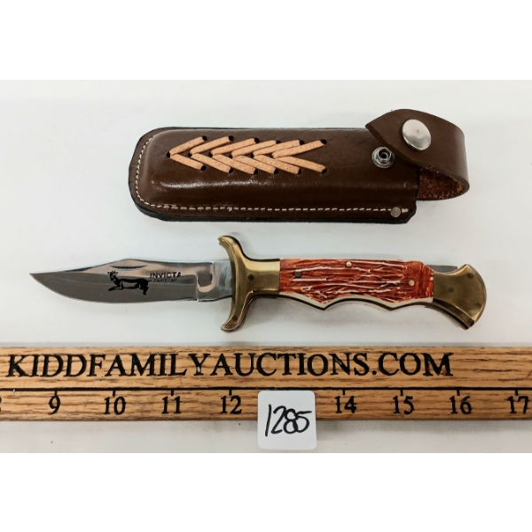 INVIKTA FOLDING KNIFE W/ LEATHER SHEATH