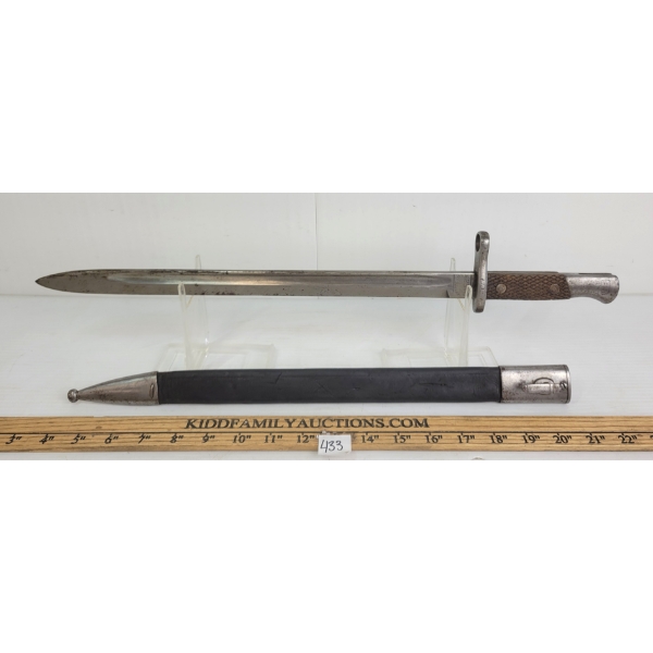 ARTILLERIA NACIONAL TOLEDO SPANISH MAUSER BAYONET W/ LEATHER SCABBARD
