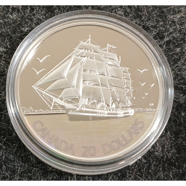 2005 RCM $20 FINE SILVER COIN -THREE-MASTED SHIP