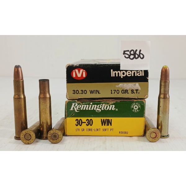 AMMO / BRASS: 37X IMPERIAL & REMINGTON .30-30 WIN - 170GR - ST LIVE - 2X BRASS