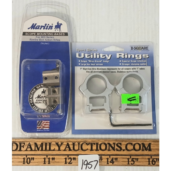 LOT OF 2 - B-SQUARE 1IN HIGH/SEE-THRU UTILITY RINGS & MARLIN SCOPE MOUNTING BASES