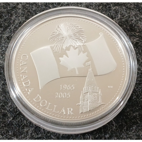 2005 RCM PROOF SILVER DOLLAR - 40TH ANN. OF CDN FLAG