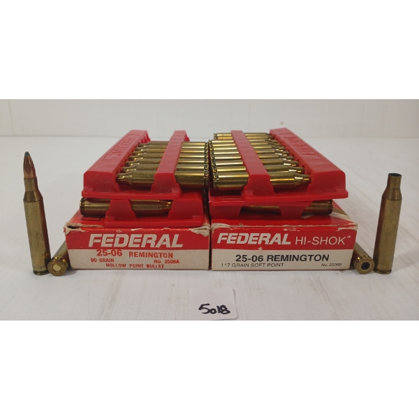 AMMO / BRASS: 27X FEDERAL HI-SHOK .25-06 REM - 117GR - SP LIVE - 11X BRASS