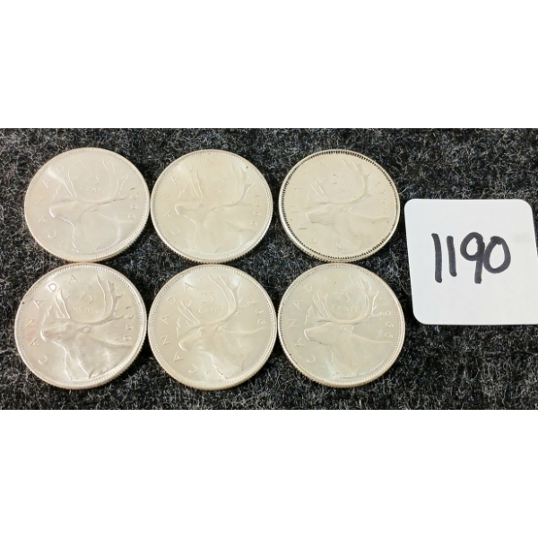 LOT OF 6 - 1966 CDN 25 CENT COINS