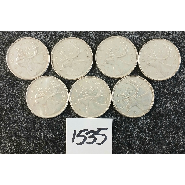 LOT OF 7 - 1968 CDN 25 CENT SILVER COINS