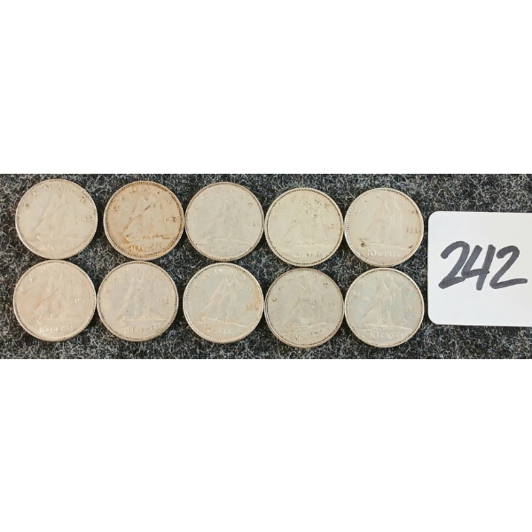 LOT OF 10 - 1959-1968 CDN 10 CENT COINS