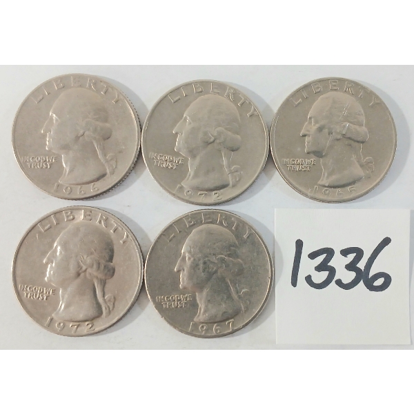 LOT OF 5 - U.S. 25 CENT COINS - 1965 TO 1972