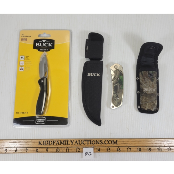 LOT OF 3 - BUCK KNIVES & SHEATH - INCL FOLDING KNIFE