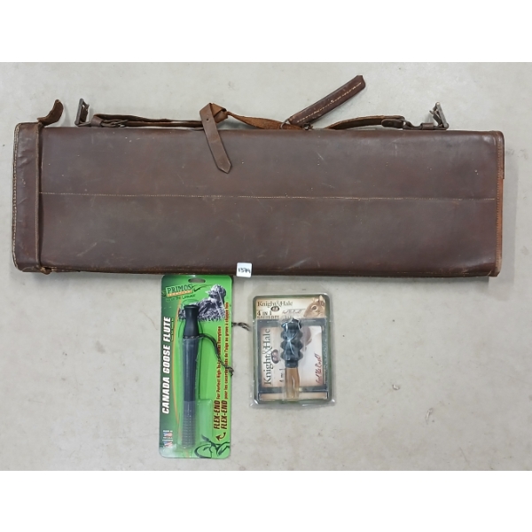 LOT OF 3 - LEATHER CASE, GOOSE & SQUIRREL CALLS