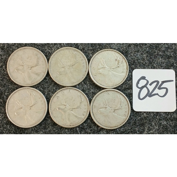 LOT OF 6 - 1956-1965 CDN 25 CENT COINS