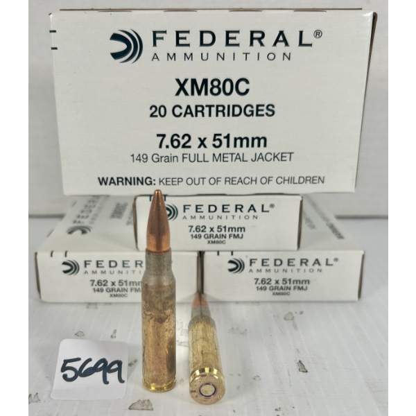 AMMO: 80X FEDERAL 7.62X51 MM NATO - 149 GR FMJ