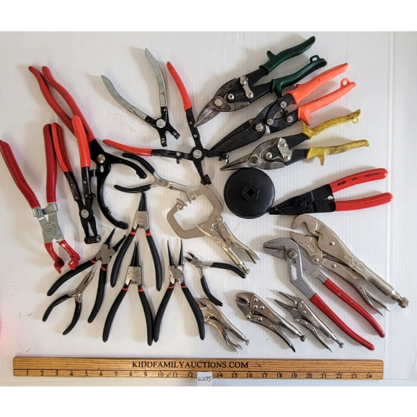 JOB LOT - TIN SNIPS, CLAMPS, PLYERS, ETC. - SEE ALL PICS
