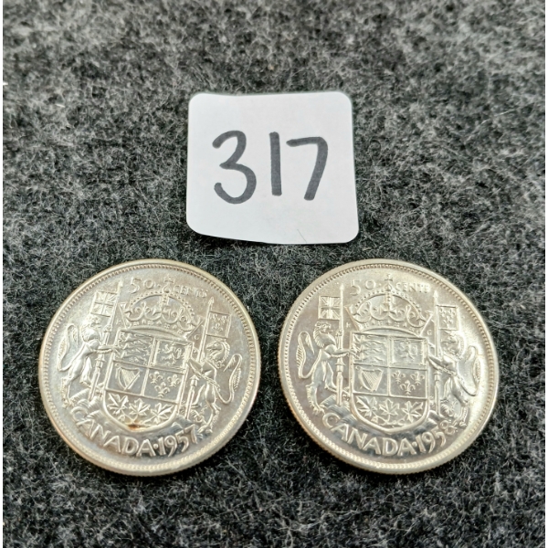 LOT OF 2 - 1957 & 1958 CDN 50 CENT COINS