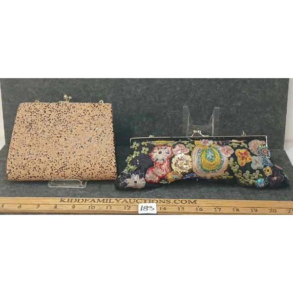 LOT OF 2 - ALDO BEADED & EMBROIDERED CLUTCH & LEATHER & CORK CLUTCH