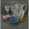 Image 2 : JOB LOT - GLASS PITCHER, TURQUOISE JEWELLERY BOX, INK BOTTLES & PAPER WEIGHTS ETC
