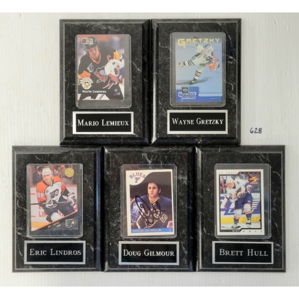 LOT OF 5 - NHL HOCKEY CARDS W/ PLAQUES - GILMOUR, LINDROS, GRETZKY ETC 
