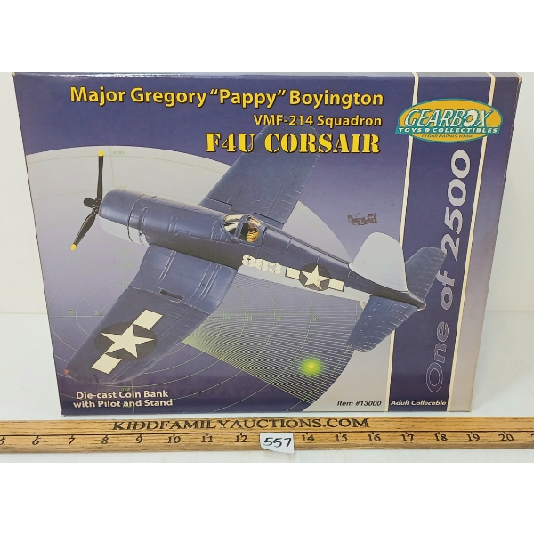 GEARBOX DIECAST VMF-214 SQUADRON F4U CORSAIR COIN BANK