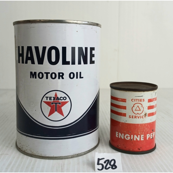 LOT OF 2 - TEXACO HAVOLINE MOTOR OIL & CITIES SERVICE ENGINE PREP QT & 4OZ CANS