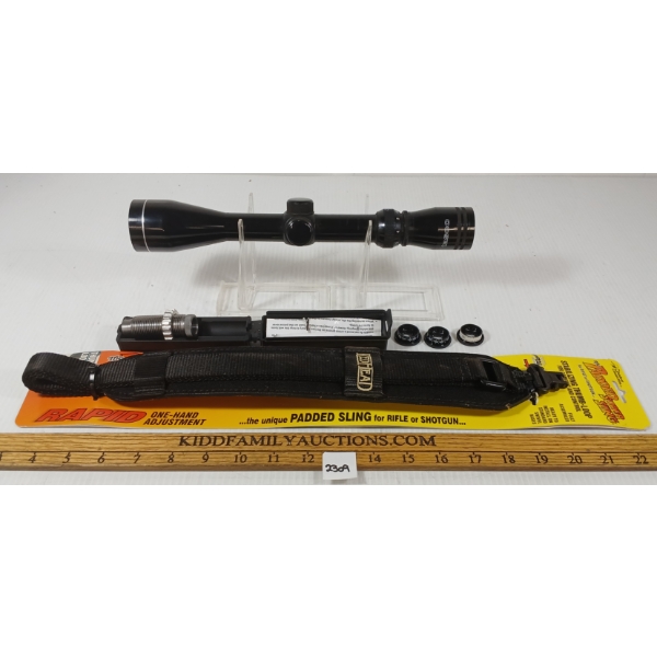 LOT OF 6 - REDHEAD SLING, LEE .17 HORNET, TASCO 3-12X40 RIFLESCOPE, ETC
