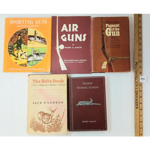 LOT OF 5 - "MODERN SPORTING GUNNERY", "PAGEANT OF THE GUN", "THE RIFLE BOOK", "AIR GUNS", ETC
