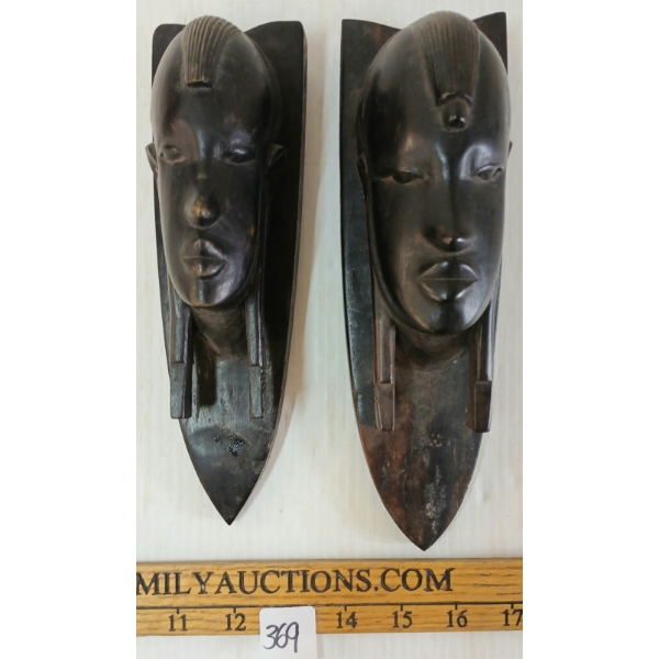 LOT OF 2 - AFRICAN CARVED EBONY WALL HANGING BUSTS