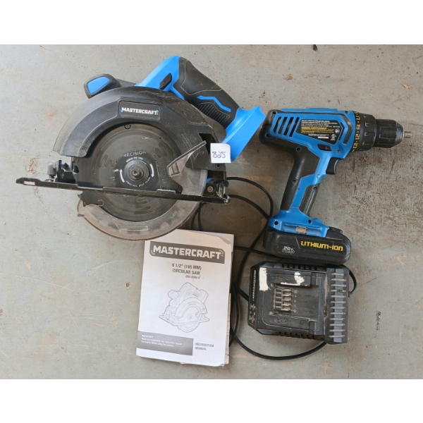 LOT OF 3 - MASTERCRAFT CORDLESS DRILL / DRIVER & CIRCULAR SAW & BATTERY CHARGER