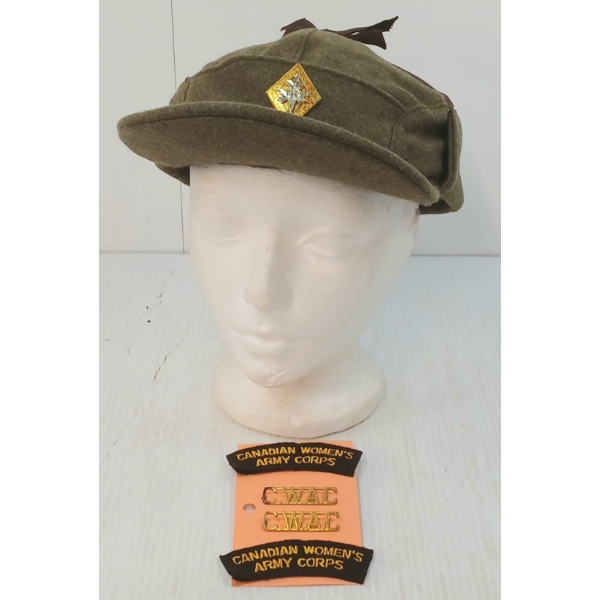 LOT OF 5 - WWII CDN WOMEN'S ARMY CORPS. CAP & INSIGNIA