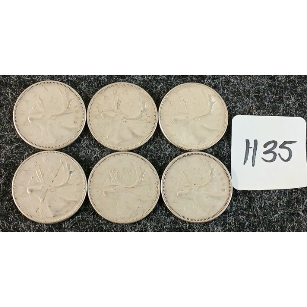 LOT OF 6 - 1964-1966 CDN 25 CENT COINS