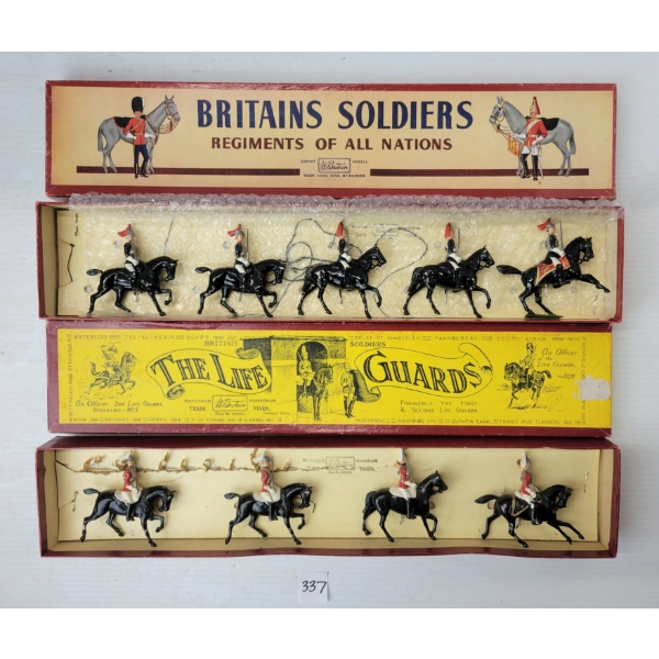 LOT OF 2 - BRITAINS SOLDIERS LEAD FIGURES - NO. 1 LIFE GUARDS & 2 ROYAL HORSE GUARDS