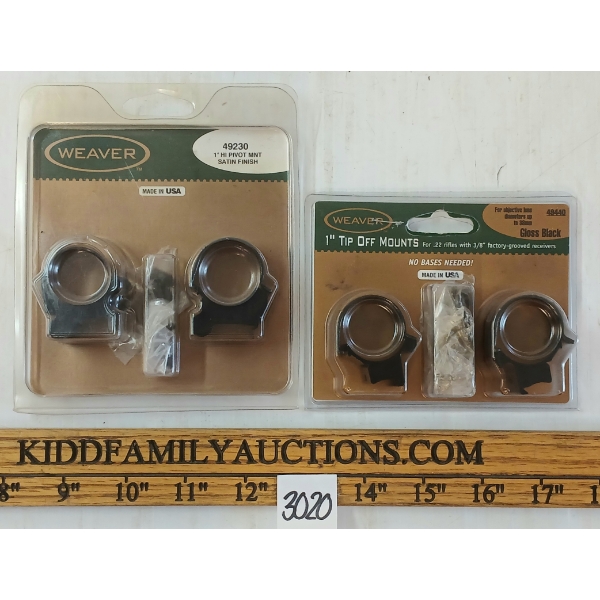 LOT OF 2 - WEAVER SCOPE RINGS - 1IN TIP OFF & HI PIVOT MOUNTS