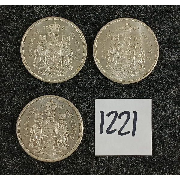 LOT OF 3 - 1962 CDN 50 CENT SILVER COINS