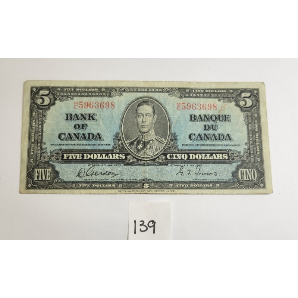 1937 CDN $5 BANKNOTE