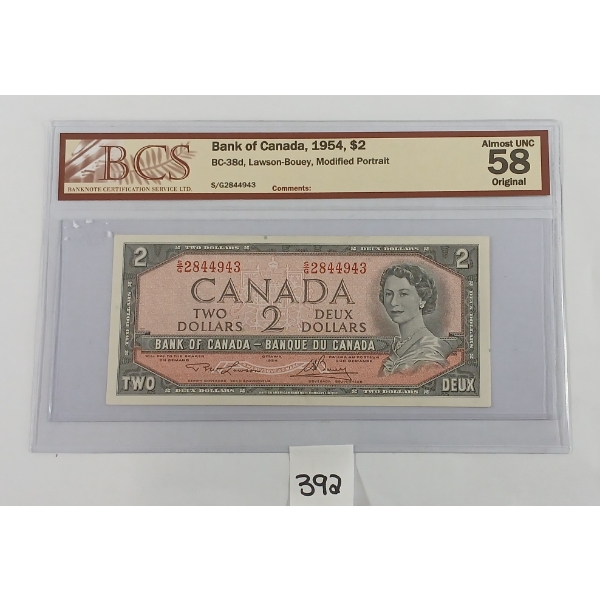 1954 CDN $2 BANKNOTE - BCS GRADED