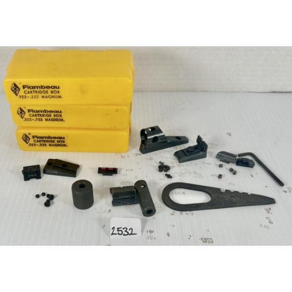 JOB LOT - GUN SIGHTS, PARTS, TOOLS & CARTRIDGE BOXES