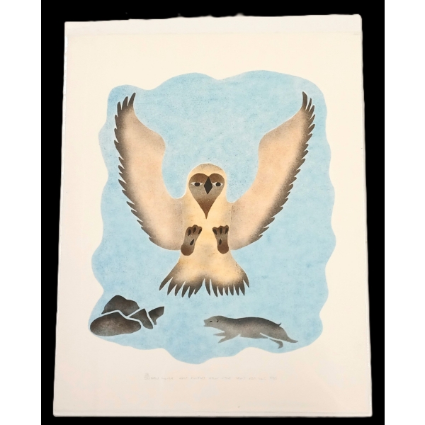 "A JAEGER AND SNOW BUNTING AT PLAY" BY PAULOSIE SIVUAK (1930 - 1986) - STENCIL